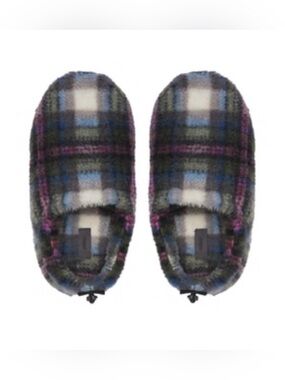 SKIMS FLEECE SLEEP UNISEX SLIPPERS MULTI PLAID SZ 37